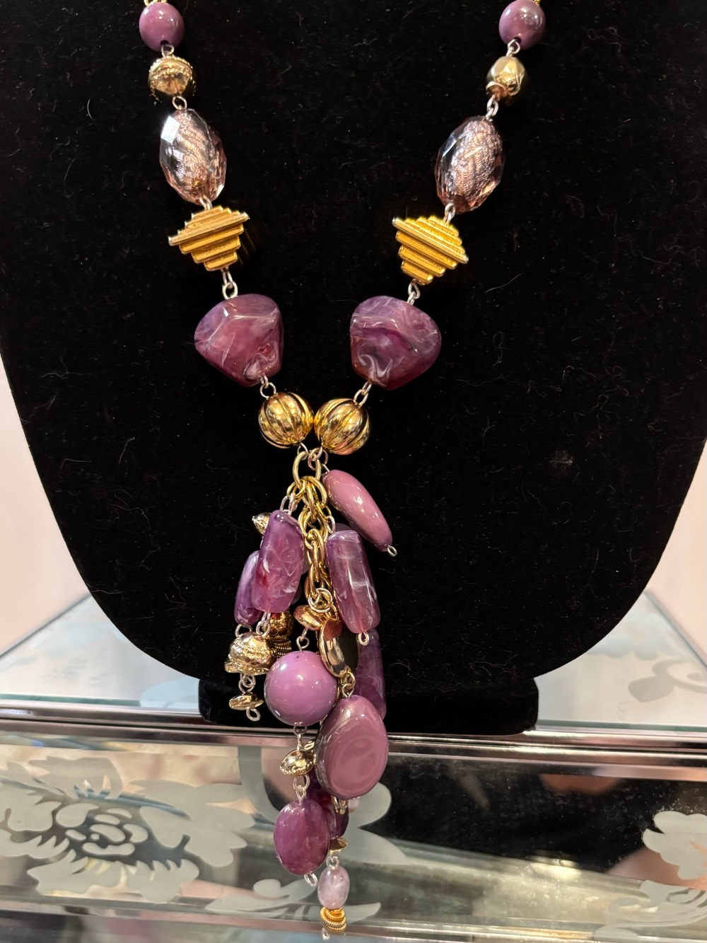 Purple Beads & Gold Accent Artisan Handmade 3 Piece Statement Set